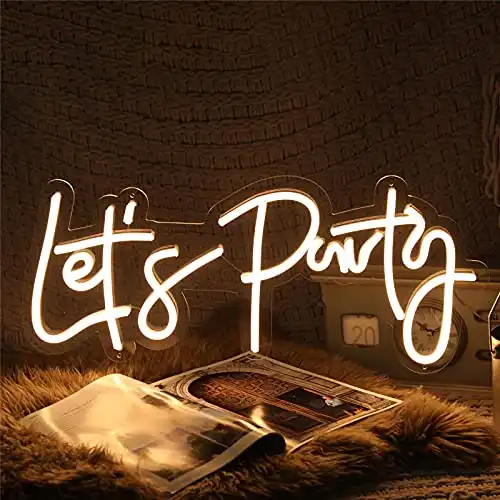 ATOLS Let's Party Large Neon Sign for Wall Decor, with Dimmer Switch,23x10Inch 12V Reusable Neon Light Sign for Bachelorette Party, Engagement Party, Birthday Party,Wedding (Power Adapter Include...