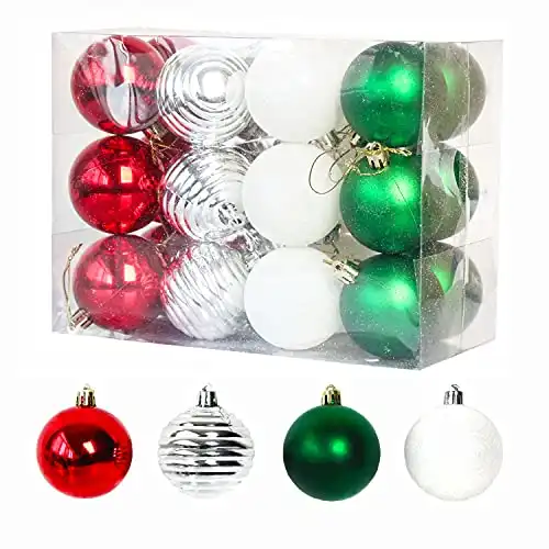Christmas Balls Ornaments，24 Pcs Shatterproof Christmas Tree Decorations Hanging Ball for Xmas Tree Holiday Wedding Party Decoration 2.36" ( 60mm ) Set (Red & Green)