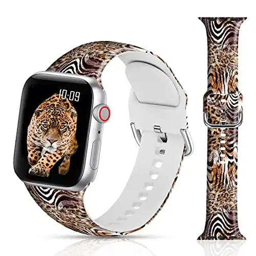 LAACO Flower Sport Band, Compatible with Apple Watch 38mm 40mm 41mm for Women Men Girls, Zebra Skin Floral Soft Silicone Bands Work with iWatch SE Series 8/7/6/5/4/3/2/1