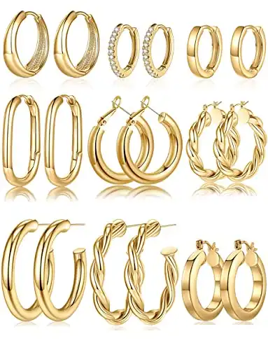 Yesteel Earrings-for-Women - Gold Hoop Earrings for Women Trendy, Chunky Hoops Hypoallergenic Earrings, Small Huggie Stainless Steel Statement Birthday Gifts Teen Girls Jewelry
