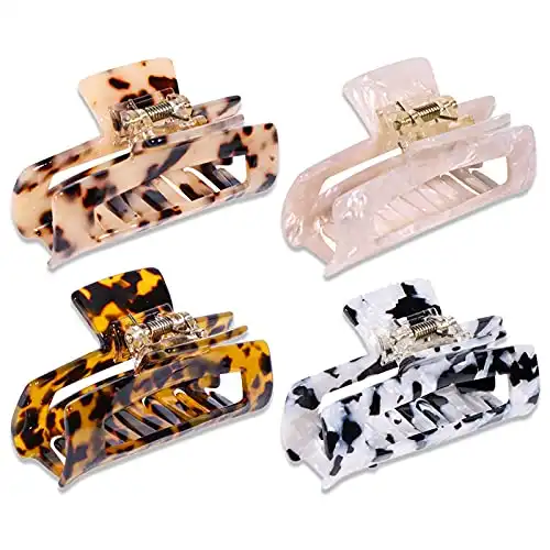 Magicsky 4PCS Hair Claw Clips, Acrylic Hair Banana Barrettes, Celluloid French Butterfly Jaw Clips,Tortoise Shell Grip Pin Teeth Clamp -Leopard print Stylish Hair Accessories for Women Girls,Long Size