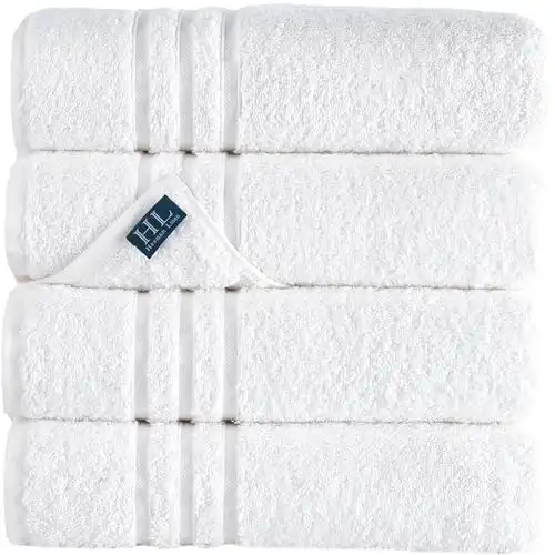 Hammam Linen White Bath Towels 4-Pack - 27x54 Soft and Absorbent, Premium Quality Perfect for Daily Use 100% Cotton Towel 600 GSM