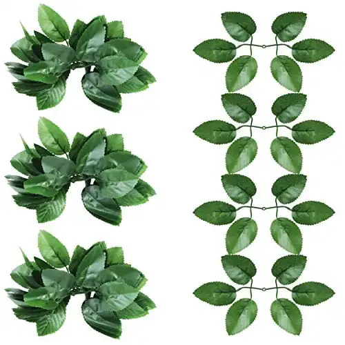 Hslife 100 Pieces Artificial Green Leaves Rose Leaves Bulk Silk Artificial Greenery Fake Rose Flower Leaves for DIY Wedding Bouquets Baby Shower Centerpieces Party Decorations