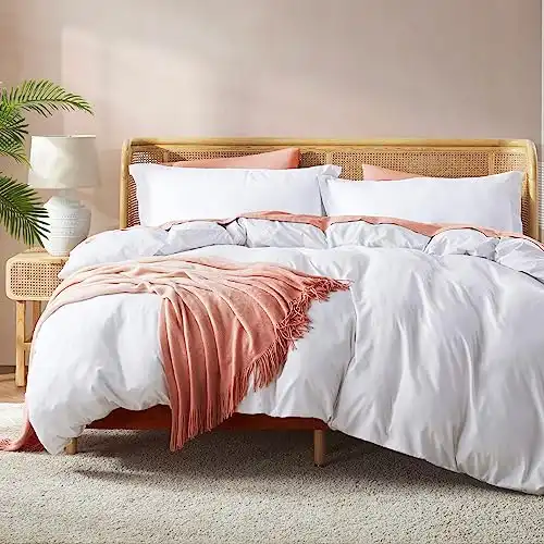 Nestl White Duvet Cover Queen Size - Soft Double Brushed Queen Duvet Cover Set, 3 Piece, with Button Closure, 1 Duvet Cover 90x90 inches and 2 Pillow Shams
