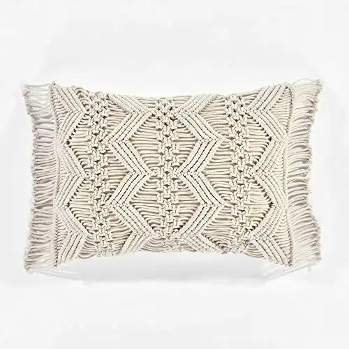 Lush Decor Studio Chevron Macrame Decorative Single Pillow Cover, 13" x 20", Neutral
