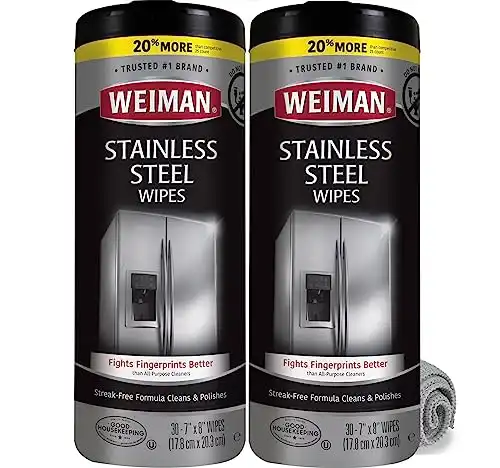 Weiman Stainless Steel Cleaner and Polish Wipes Bundle with Microfiber Cloth-Removes Fingerprints, Water Marks and Grease from Appliances – Works Great on Refrigerators, Ovens, and Grills