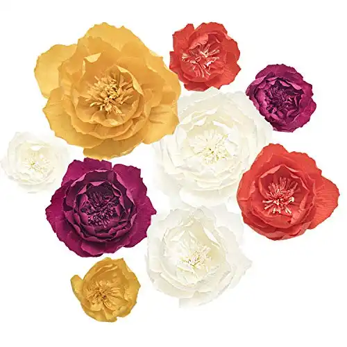 Ling's moment Paper Flower Decorations, Handcrafted Crepe Paper Peony for Wall Nursery Fall Wedding Backdrop Bridal Shower Centerpiece Monogram Sign,Set of 9pcs (8''-4") Pumpkin/Ma...