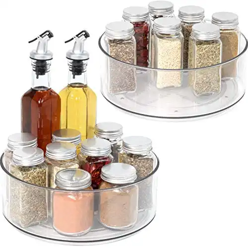Tiblue Lazy Susan - 2 Pack Round Plastic Clear Rotating Turntable Organization & Storage Container Bins for Cabinet, Pantry, Fridge, Countertop, Kitchen - Spinning Organizer for Spices, Condiments