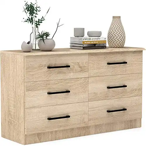 Vremi 6-Drawer Dresser – Light Oak Wood Bedroom Dresser with Spacious Drawers and Metal Handles – Strong and Sturdy Modern Storage Chest – Ideal for Bedrooms, Living Rooms, and Hallways