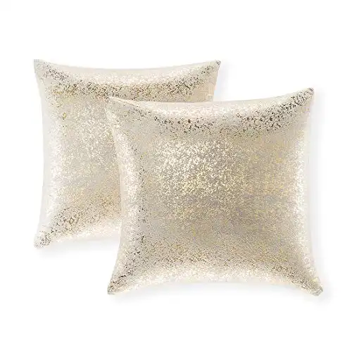 Set of 2 Throw Pillow Covers, Cushion Cases, Decorative Square Pillow Case Slipover Pillowslip for Home Sofa Couch Chair Back Seat Bedroom Car, Invisible Zipper, 22 x22 Inch (Bronzing- Light Gray)