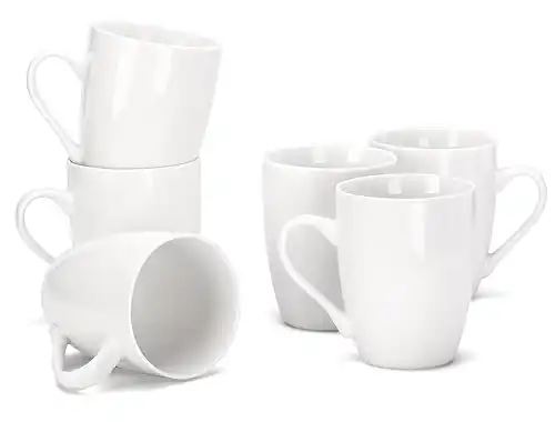 MIWARE 11 Ounce Porcelain Mugs, Set of 6, Tea and Coffee Mug Set, Ivory White (Ivory White, 11OZ)