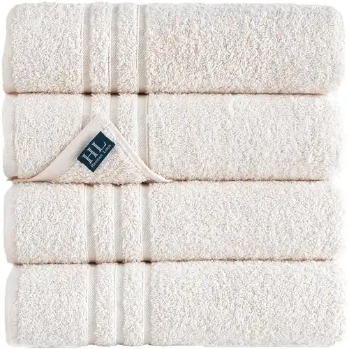 Hawmam Linen Sea Salt Cream Bath Towels 4 Pack Soft and Absorbent, Premium Quality Perfect for Daily Use 100% Cotton Towel 600 GSM