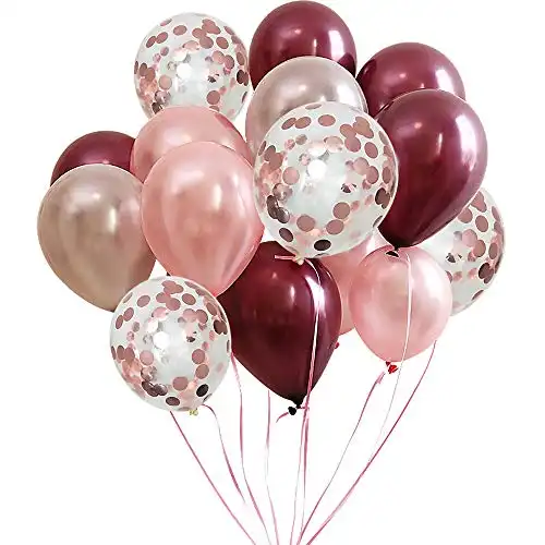 FUNPRT Burgundy Latex Balloon and Rose Gold Confetti Balloons 12 inch 50 Count