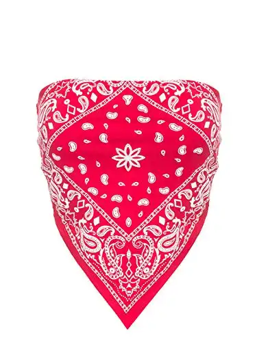 Design by Olivia Women's Sexy Paisley/Tie Dye Bandana Tube Crop Top Shirt- Made in USA Red M
