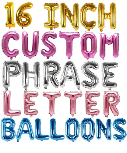 Gold Letter Balloons 16 inch - Custom Balloon letters | Alphabet Balloons | Rose Gold Foil Letter Ballon | Silver Mylar Balloons | Customized Name Balloons Letters | Custom Birthday Balloon Banner