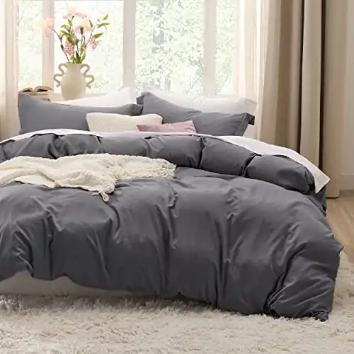 Bedsure Dark Grey Duvet Cover Queen Size - Soft Prewashed Queen Duvet Cover Set, 3 Pieces, 1 Duvet Cover 90x90 Inches with Zipper Closure and 2 Pillow Shams, Comforter Not Included