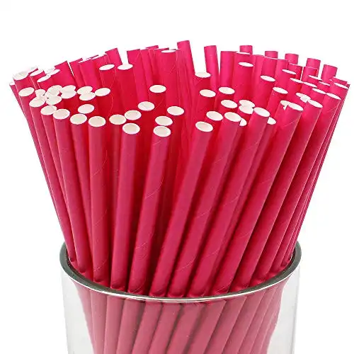 Just Artifacts Premium 100pcs Solid Paper Straws (Flamingo Pink)