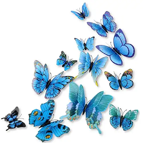 DaGou Mixed of 12PCS 3D Pink Butterfly Wall Stickers Decor Art Decorations¡­ (Blue)