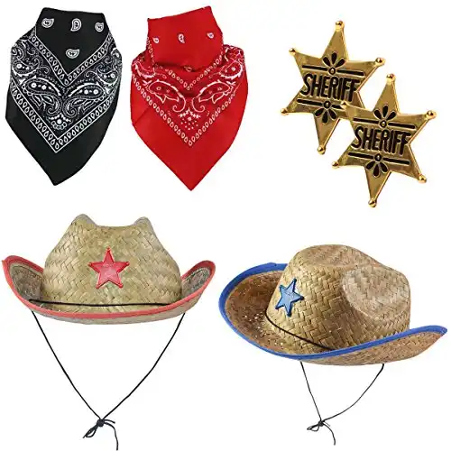 Funny Party Hats Sheriff Costume - Cowboy Hat with Cowboy Accessories - Western Sheriff Set