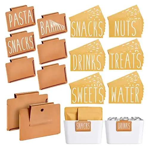 Talented Kitchen 8 Piece Metal Basket Labels Clip On Holders with 40 Labels for Kitchen Storage, Gold Label Clips for Storage Bins
