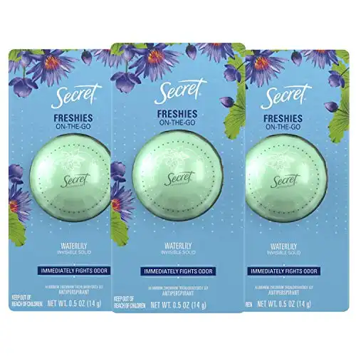 Secret Antiperspirant and Deodorant for Women, Freshies On-the-Go, Invisible Solid, Waterlily Scent, Travel Size 0.5 oz, 3-count