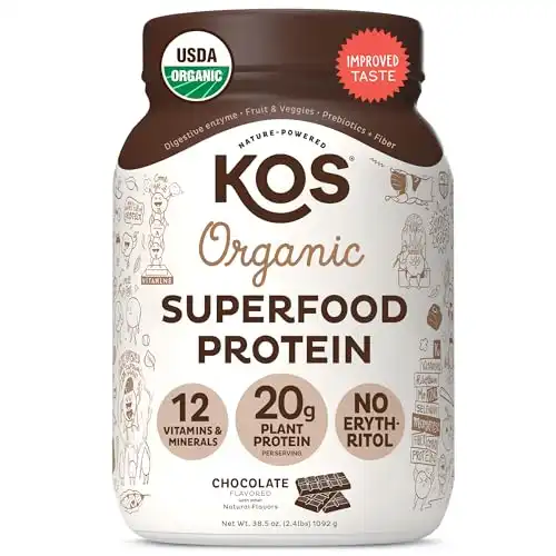 KOS Vegan Protein Powder Erythritol Free, Chocolate - Organic Pea Protein Blend, Plant Based Superfood Rich in Vitamins & Minerals - Keto, Dairy Free - Meal Replacement for Women & Men, 28 Ser...