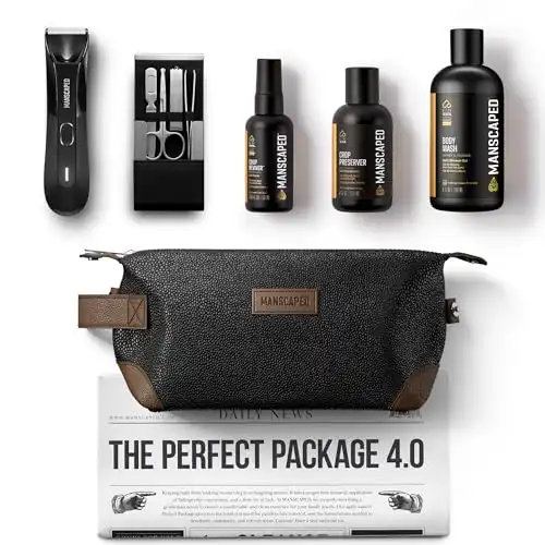 MANSCAPED® Perfect Package 4.0 Kit Contains: The Lawn Mower® 4.0 Electric Trimmer, Ball Deodorant, Body Wash, Performance Spray-on-Body Toner, Four Piece Luxury Nail Kit, Toiletry Bag, 3 Shaving Mat...