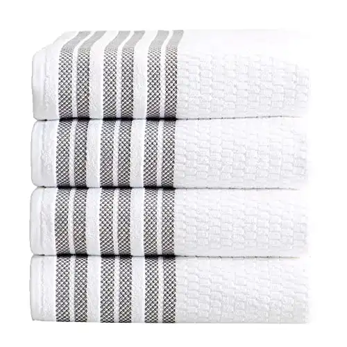 4-Piece Bath Towel Set. 100% Cotton Popcorn Textured Striped Bathroom Towels. Quick Dry and Absorbent Towels. Elham Collection. (4 Pack, Grey)