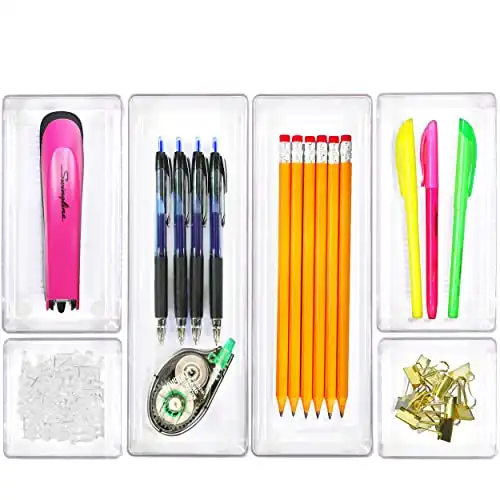 6 Pack - Simple Houseware Clear Plastic Desk Drawer Organizers