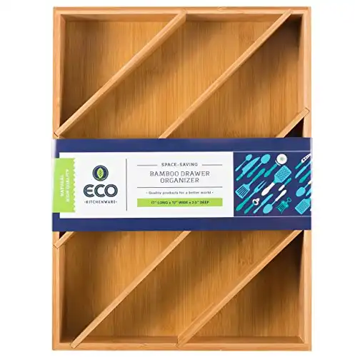 Diagonal Space Saving Bamboo Drawer and Cabinet Organizer Divider fits Drawers 17” X 12” X 2.5” by Eco Kitchenware