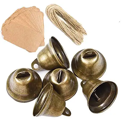 Awtlife 50 pcs Vintage Bronze Jingle Bells with Card Tag for Dog Potty Training Wedding Decor Making Wind Chimes Christmas Bell 1.7 X 1.5 Inches