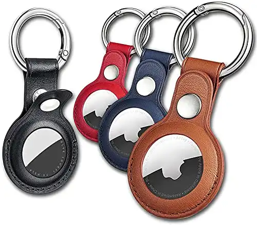 Eusty Air Tag Keychain for Apple Airtags Holder, 4 Pack Protective Leather Case Tracker Cover with Airtag Key Ring Compatible New AirTag Dog Collar (Multi-Color)