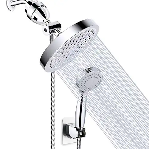Taiker Filtered Shower Head, High Pressure Rainfall Shower Head/Handheld Shower Filter Combo, Luxury Modern Chrome Plated with 60'' Hose Anti-leak with Holder (Silver)