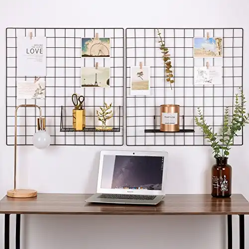 Kaforise Painted Wire Wall Grid Panel, Multifunction Photo Hanging Display and Wall Storage Organizer, Pack of 2, Size:23.6"x 23.6", Square Black