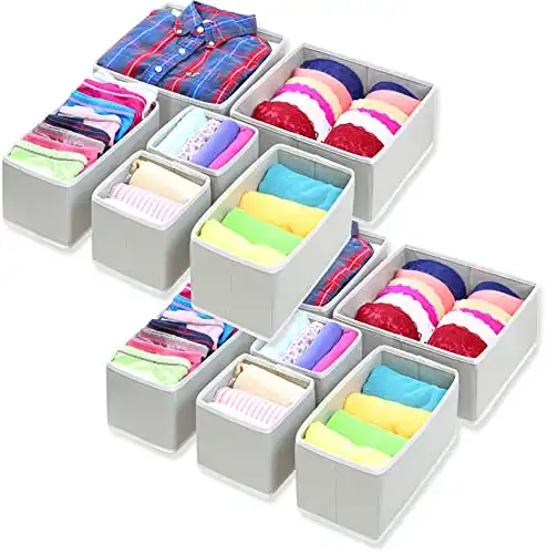 Simple Houseware Foldable Cloth Storage Box Closet Dresser Drawer Divider Organizer Basket Bins for Underwear Bras, Grey (Set of 12)