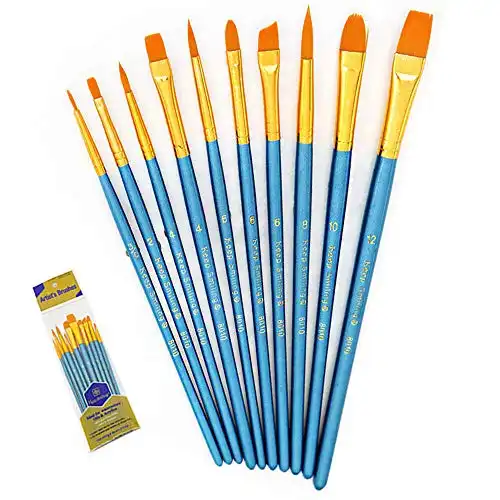 Suproot Paint Brushes Set, 10pcs Paintbrushes Flat/Shader Tip for Watercolor, Oil, Acrylic Painting and Craft, Nail, Face Paint (Blue Brush) (Suproot -2872A)