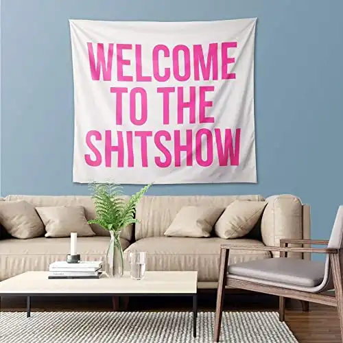 Woveruco Pink Funny Tapestry Welcome to The Shitshow Boutique Wall Hanging Tapestry Vintage Tapestry Wall Tapestry Micro Fiber Peach Home Decor（size 59.1X51.2 inches).