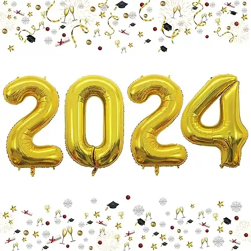 GOER 42 Inch 2024 Gold Foil Number Balloons for 2024 New Year Eve Festival Party Supplies Graduation Decorations