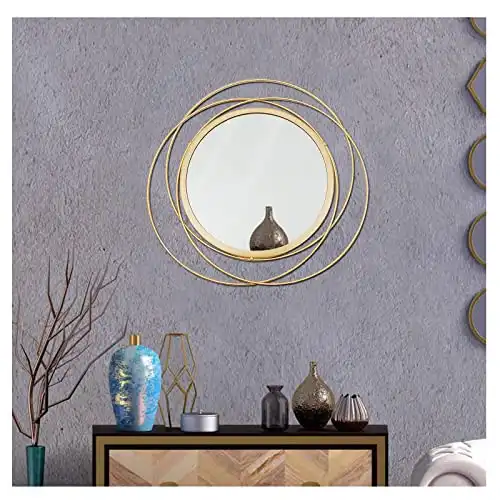 Cityelf 14'' Gold Circle Mirror Wall Decor Wire Metal Mirror Art Round Mirror Home Decor Hanging Mirror for Living Room/Bedroom/Bathroom/Entryway (Medium Size 14 inch,Circles)