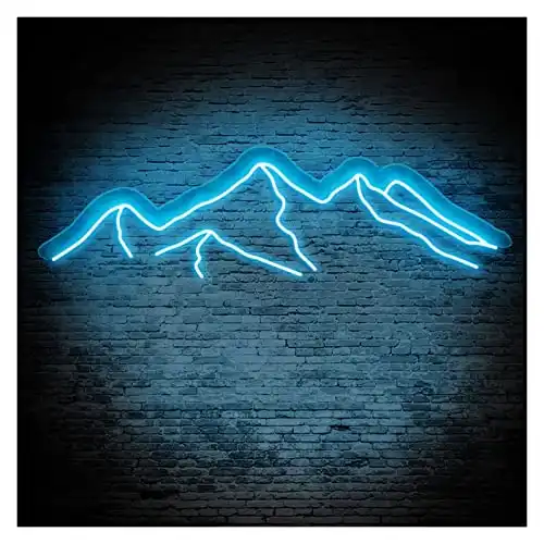 Ideal Custom Shop Mountain Neon Sign Light, LED Personalized Visual Wall Art Window Hanging Acrylic Indoor Decoration, Home, Bedroom Size, Color can be Customized (Color : Ice Blue, Size Width 50cm)