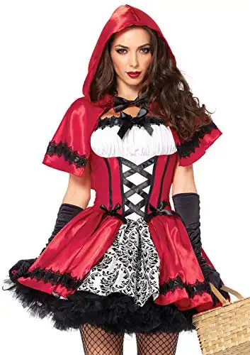 Leg Avenue 2 Piece Gothic Riding Costume Set-Sexy Hooded Cape and Peasant Dress for Women, Red/White, Medium
