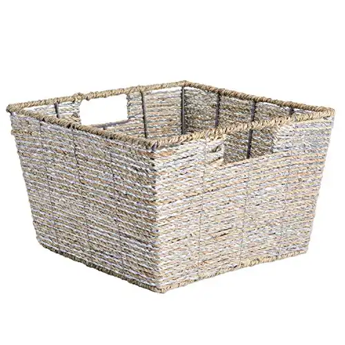 DII Decorative Woven Seagrass Basket with Metallic for Bathroom & Home Organization Solutions to Enhance Décor & Add Functionality (Basket 12x12x7.5) Silver