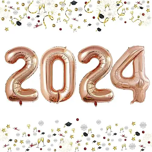 GOER 42 Inch 2024 Foil Number Balloons for 2024 New Year Eve Festival Party Supplies Graduation Decorations (Champagne Gold)