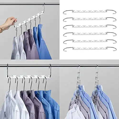 HOUSE DAY 6 Pack Metal Magic Hangers Space Saving Hangers Closet Space Saving Wardrobe Clothing Hanger Oragnizer, Updated Hook Design