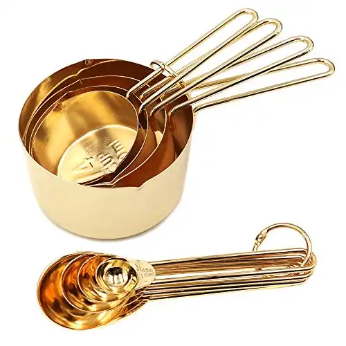 Gold Measuring Cups and Spoons Set of 8 Pcs Baking Serving Utensils Stackable Measurement for Dry and Liquid Ingredients Baking Measuring Tool by Homestia