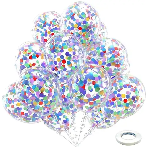 Bezente Rainbow Multicolor Confetti Latex Balloons - 60 Pack 12 inch Helium Colorful Confetti Balloons for Birthday Baby Shower Wedding Party Decorations