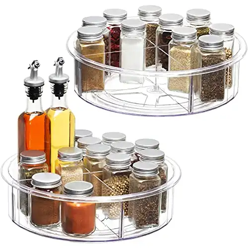 Tiblue Lazy Susan Cabinet Organizer -Round Clear Spinning Organization & Storage Container Bin Turntable Plastic Condiment Spice with Dividers for Pantry Kitchen Fridge Bathroom Makeup(12 Inch-2 P...