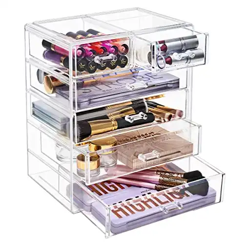 Sorbus Acrylic Makeup Organizer - Organization and Storage Case for Cosmetics Make Up & Jewelry - Big Clear Makeup Organizer for Vanity, Bathroom, College Dorm, Closet, Desk (4 Large, 2 Small Draw...