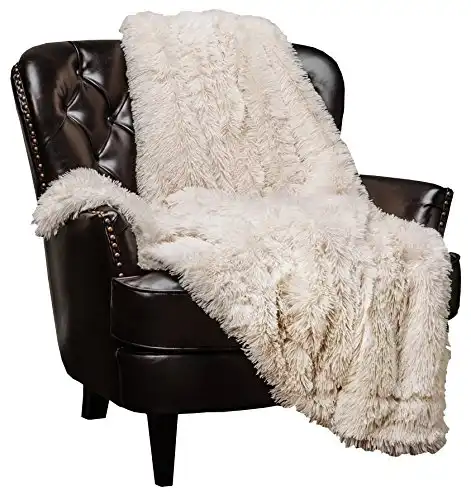 Chanasya Premium Solid Faux Long Fur Throw Blanket - Soft, Fuzzy Throw Blanket - for Bed or Couch - 50" x 65” - Creme