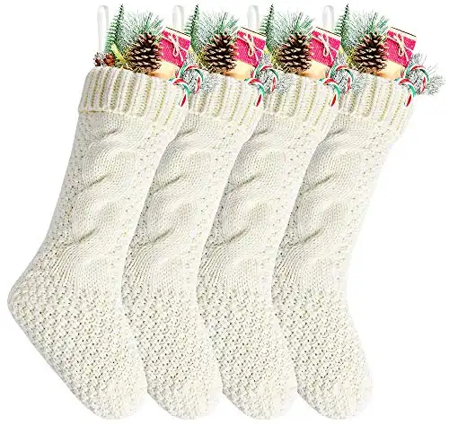 Kunyida Pack 4,18" Unique Ivory White Knit Christmas Stockings